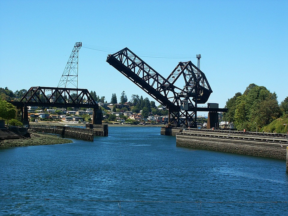 Seattle, WA: Railroad bridge at the Ballard Locks