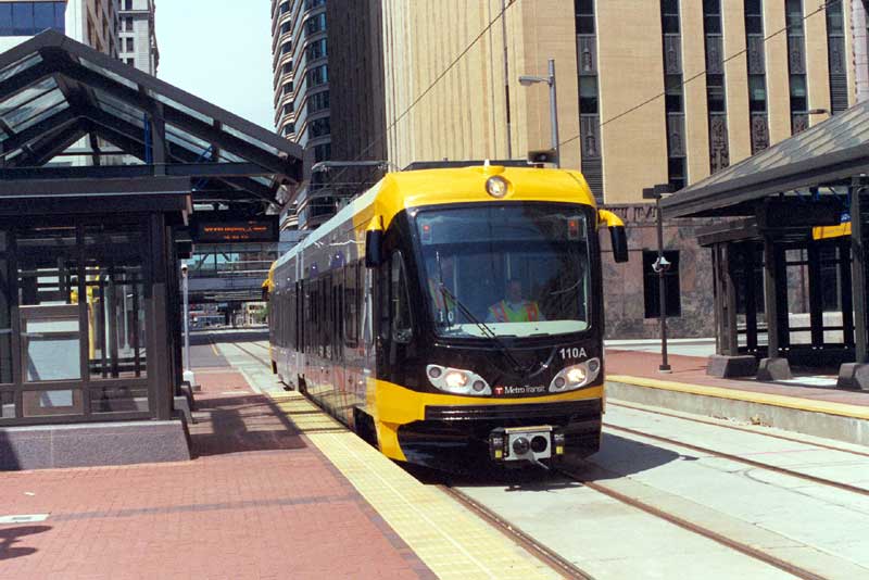 Minneapolis, MN: New light rail car at the Government Center Station in Minneapolis