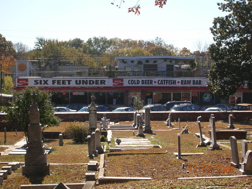 Atlanta, GA: "Six Feet Under" Restaurant as seen from Oakland Cemetery