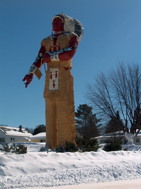 Ironwood, MI: World's Largest Fiber Glass Native American Statue.