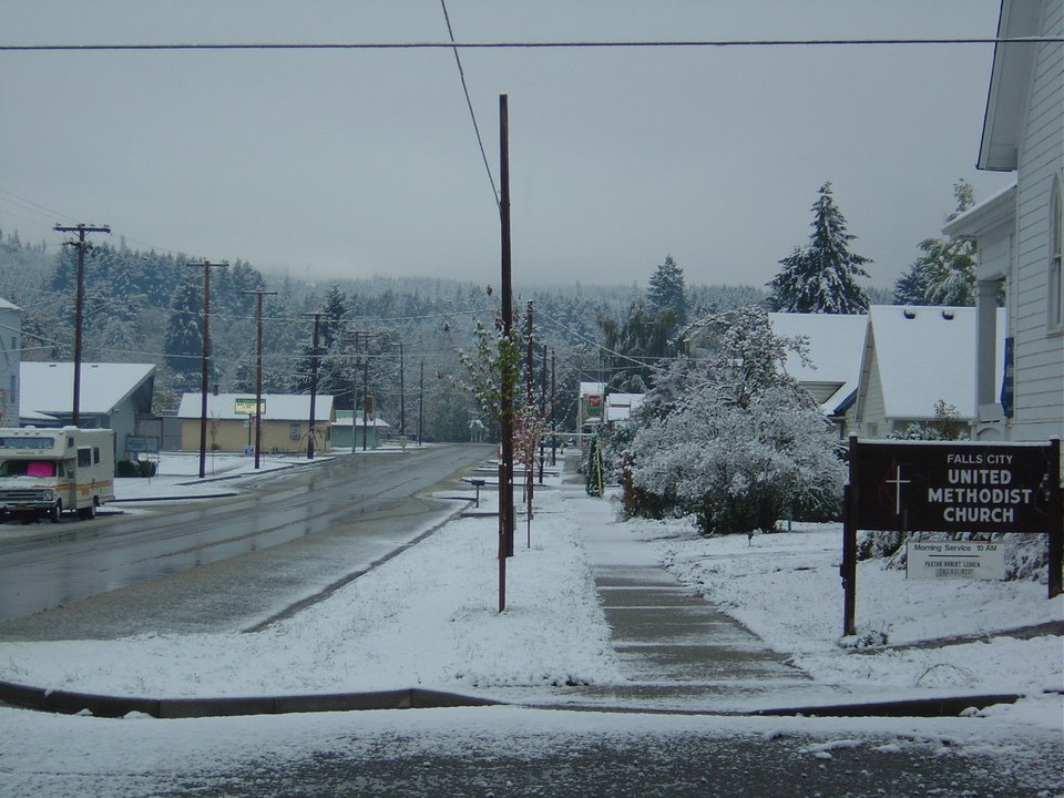 Falls City, OR FALLS CITY AFTER A LIGHT SNOW photo, picture, image