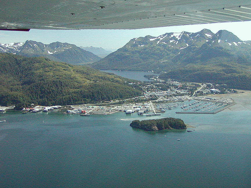 Cordova, AK: An arial photograph of Cordova Alaska, taken by former resident J. Kelley.