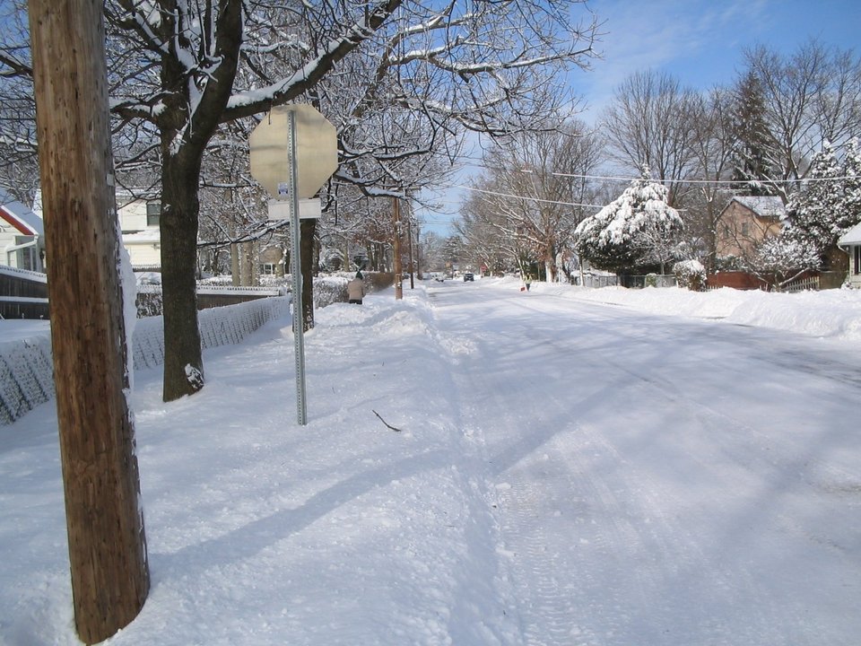 North Babylon, NY: A snowed down road right off my own street during 2005