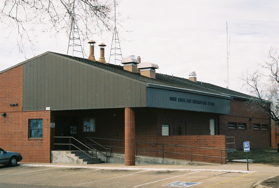 Fort Thompson, SD: Crow Creek Law Enforcement Center, one of the few brick buildings in town.