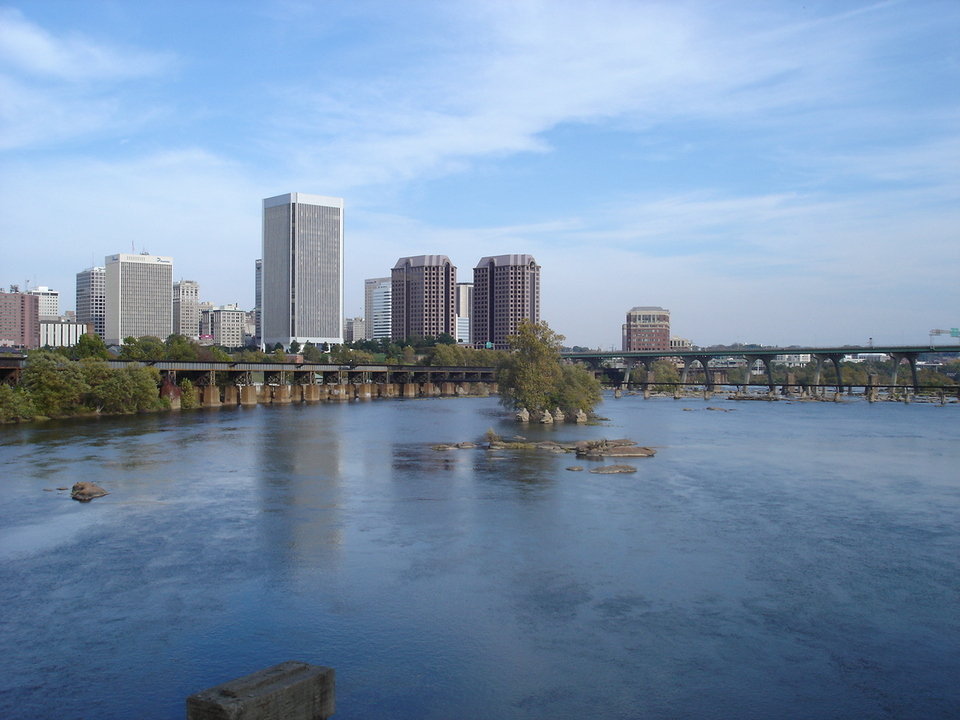 Richmond, VA: View of downtown Richmond, whilst walking to Bell Isle