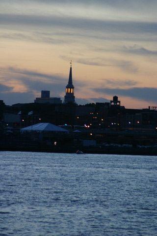 Philadelphia, PA: Penns Landing at dusk from the Camden waterfront