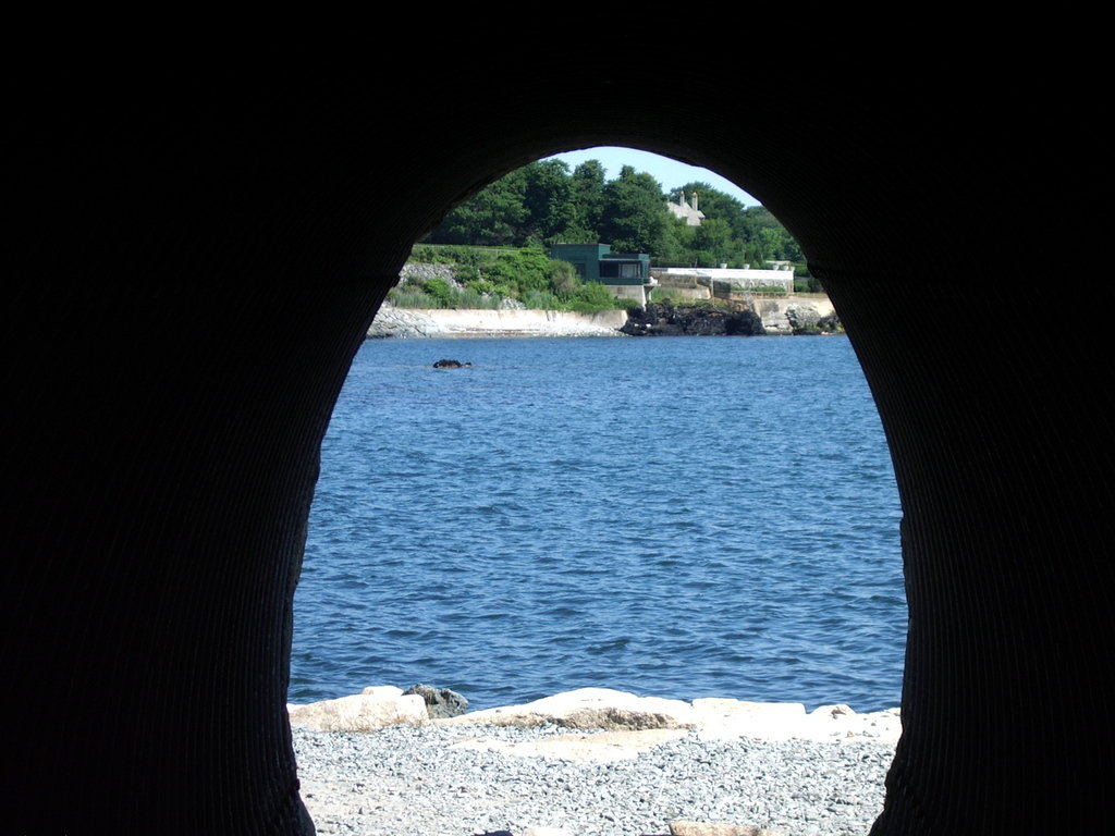 Newport, RI: Tunnel looking out towards mansions in Newport