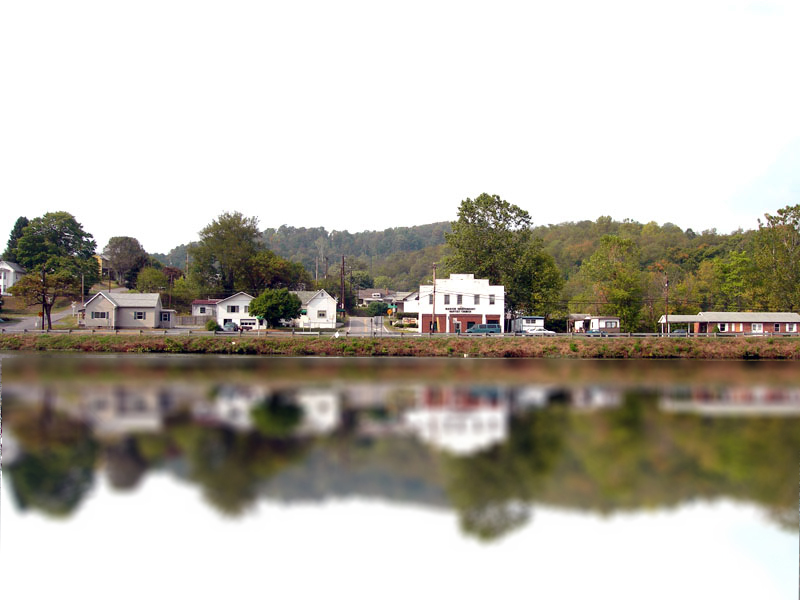 Rivesville, WV: Downtown Rivesville reflects in the Monongahela River