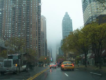New York, NY: A very foggy day in New York City.