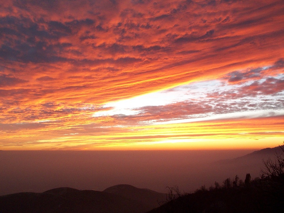 Crestline, CA: Sunset view from rim on Rockview Drive