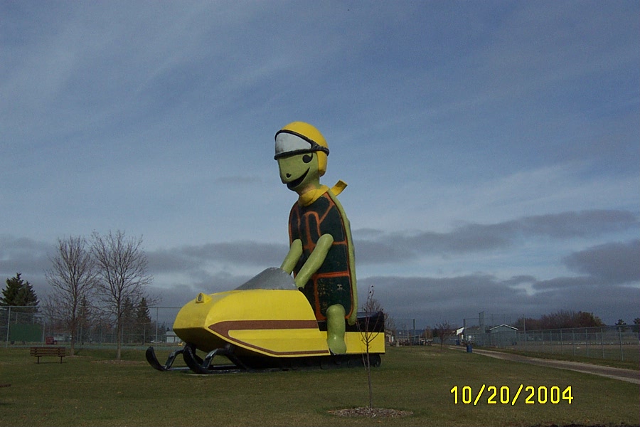 Bottineau, ND: Snowmobiling Tommy Turtle!