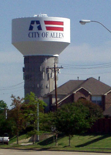 Allen, TX: Water Tower viewed from Custer Street