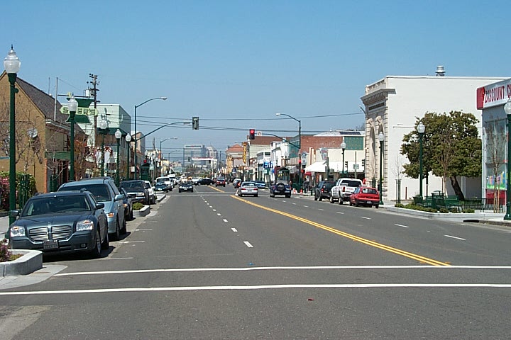 Alameda, CA: View of Webster Street from the corner of Taylor avenue