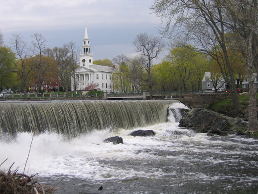 Milford, CT: Milford, CT - Downtown waterfall and Church