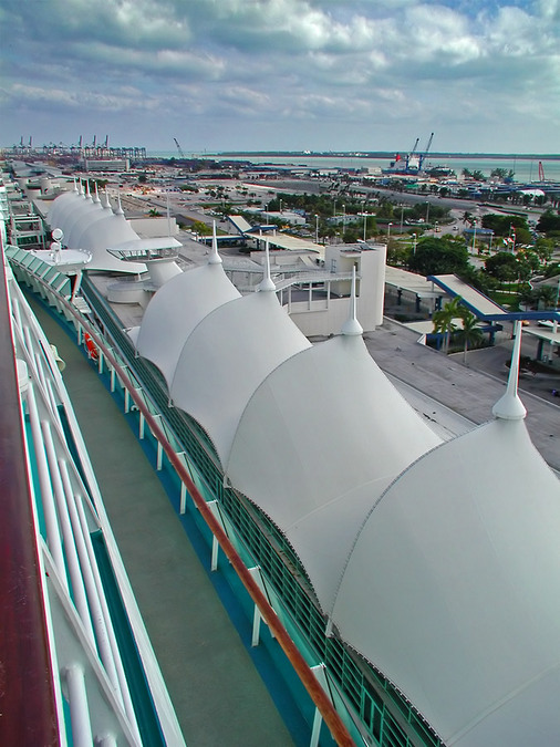 Miami, FL: The Port of Miami viewed from about 14 stories up looking East.