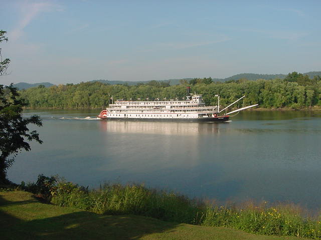 Vanceburg, KY: The Delta Queen on the Ohio River from the river bank of the Vanceburg City Park