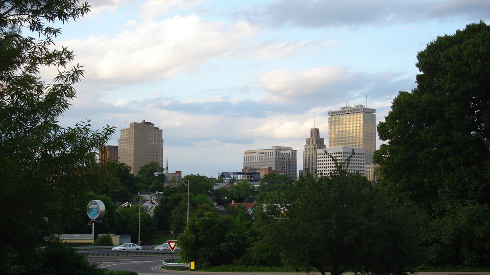 Winston-Salem, NC: Winston Salem skyline from the southwest by evening