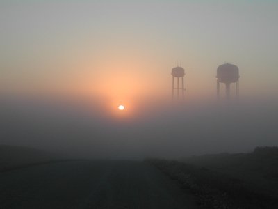 Murray, NE: Water towers at sunrise