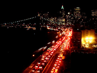New York, NY: Street traffic, shot from Manhattan Bridge during MTA Strike, December 21, 2005
