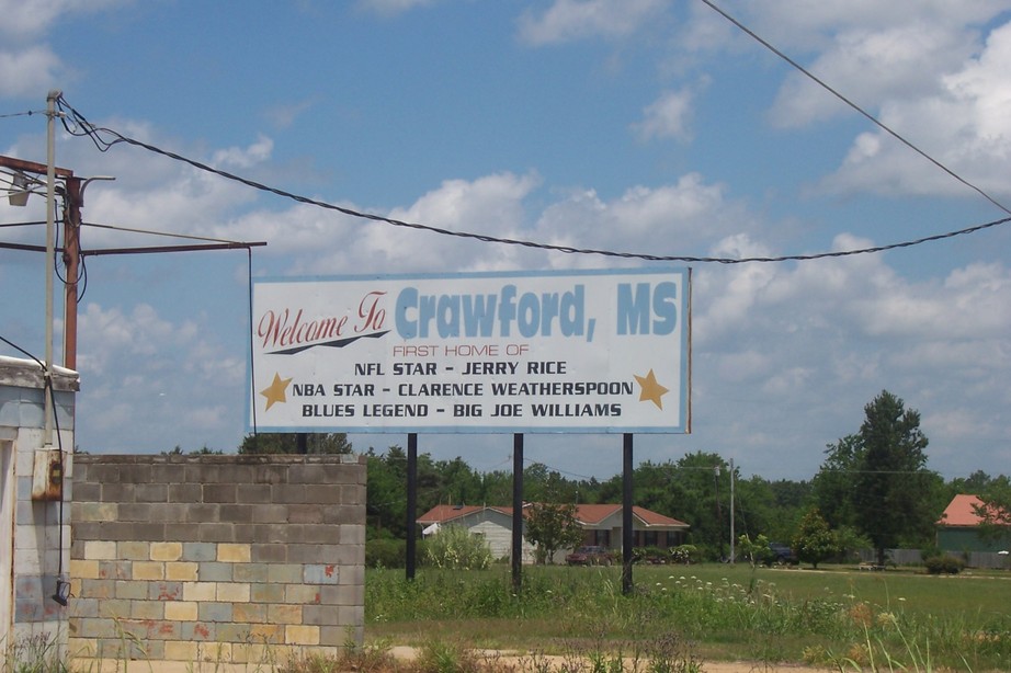 Crawford, MS: View of hometown stars sign along alternate Hwy 45 South.