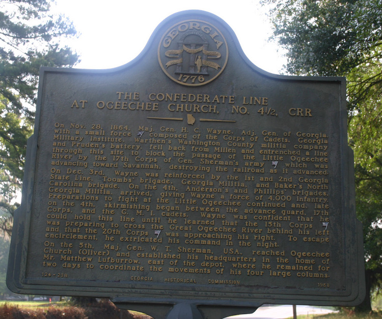 Oliver, GA: Historical Marker - The Confederate Line at Ogeechee Church