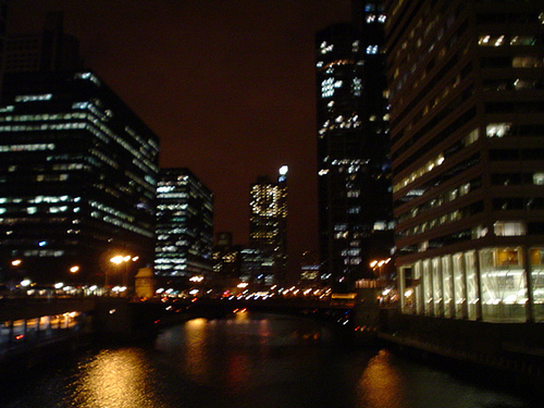Chicago, IL: Chicago river - lights at night