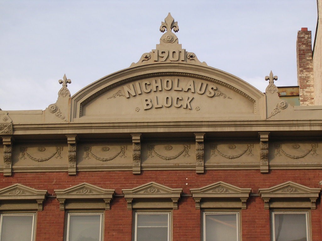 Schenectady, NY: Detail of Nicholas Block Building, Corner of State & Erie