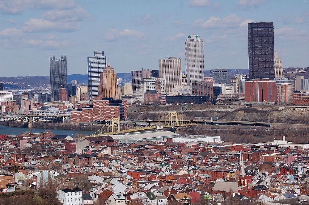 Pittsburgh, PA: The Pittsburgh skyline, with the South Side in the foreground.