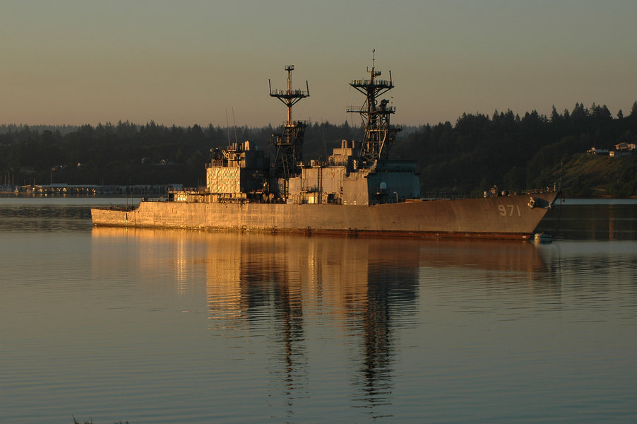 Bremerton, WA: Destryer being towed into Bremerton inactive storage.