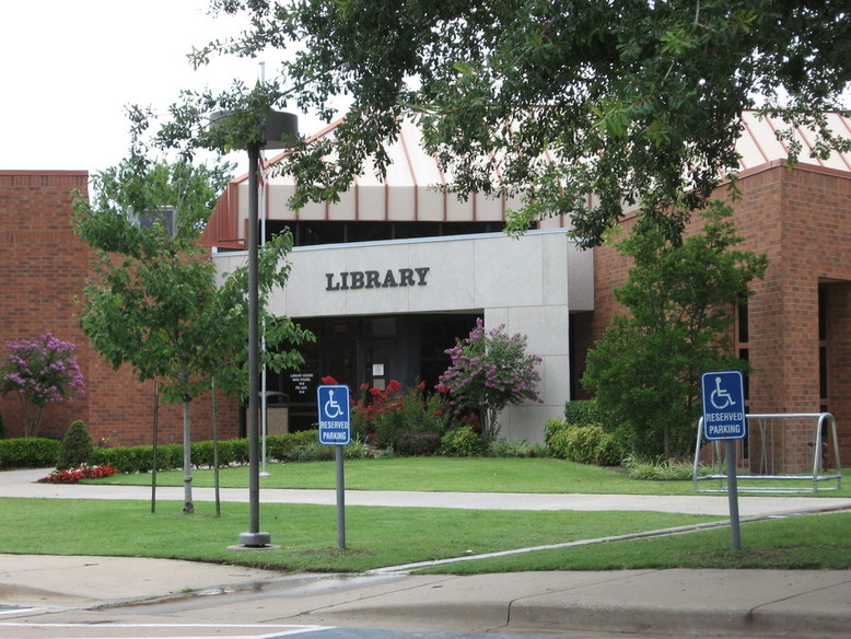 Broken Arrow, OK: Downtown Broken Arrow Library after a nice rain- June 23, 2006.