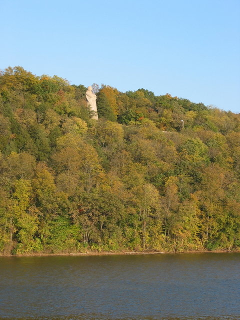 Oregon, IL: View of The Eternal Indian along Rock River in Autumn