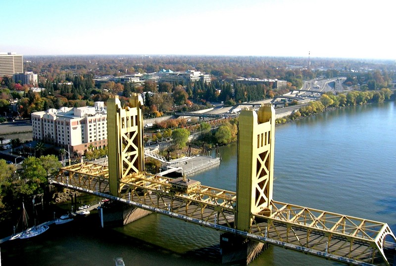Sacramento, CA: Tower Bridge from a model airplane