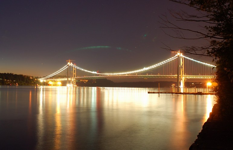 Tacoma, WA: The Tacoma Narrows bridge project at night looking from Titlow Park - June 2006