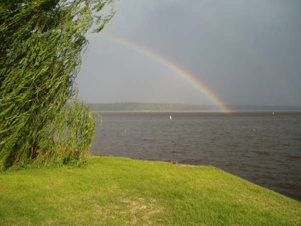 Vass, NC: This rainbow shows the beauty of the view from our deck in the Woodlake Community..