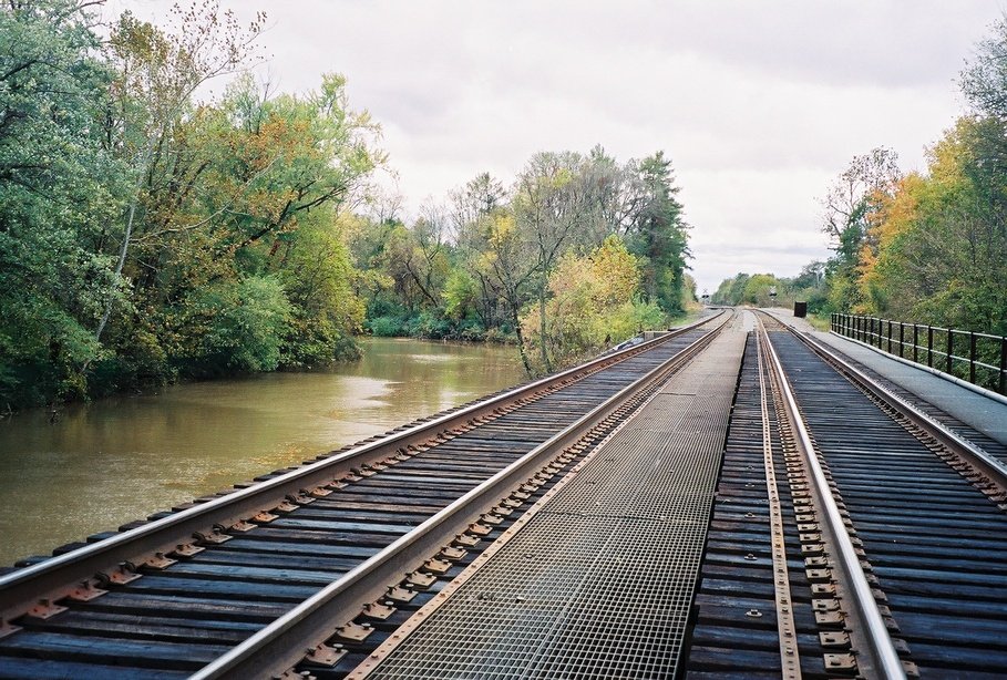 Terre Haute, IN: Autumn at the tracks running through Old Mill Dam