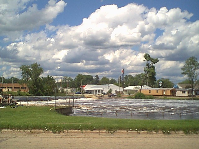 Mauston, WI: Flood waters at the Mauston Dam on 6-14-04