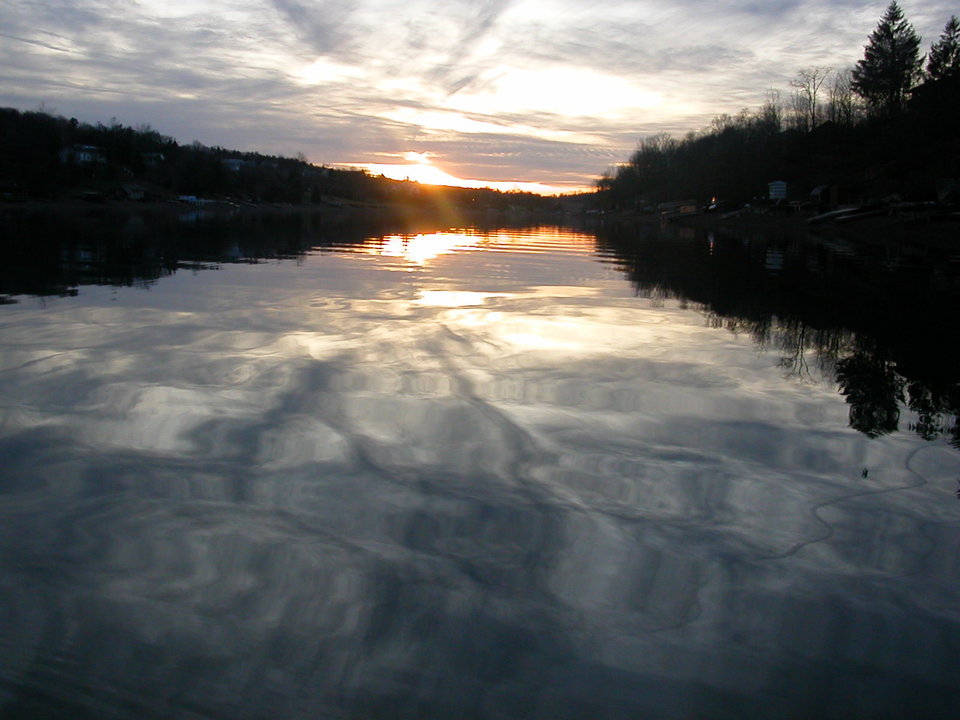 Lake Wynonah, PA: sunset on lake Wynonah