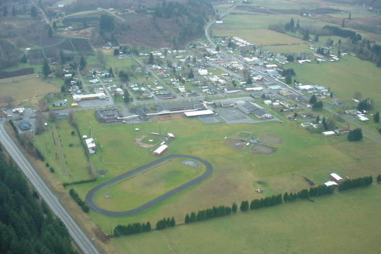 Mossyrock, WA: Aerial of Mossyrock, Looking East