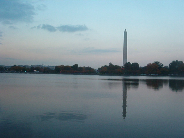Washington, DC: Washington Monument at Dusk, photographed from Jefferson Memorial