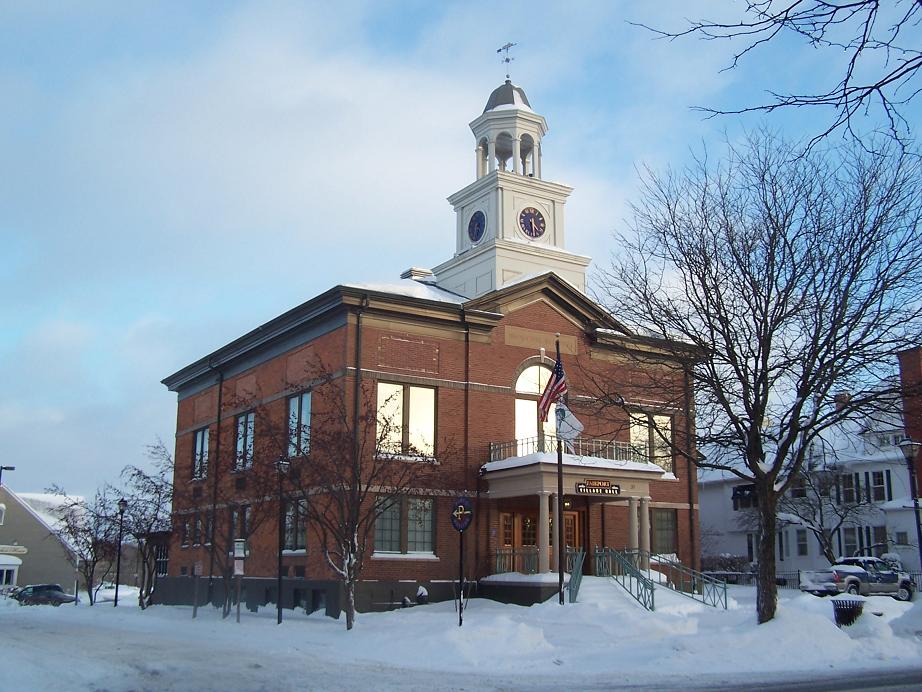 Fairport, NY: Fairport's Village Hall stands majestically on Main Street in this winter photo.