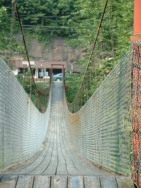 Grundy, VA: Rickety suspension bridge leading into the local playground