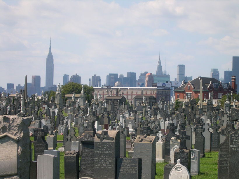 New York, NY: sky line from Queens Cemetary