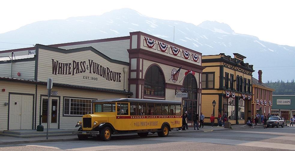 Skagway, AK: These antique buses are a popular attraction in historic downtown Skagway.