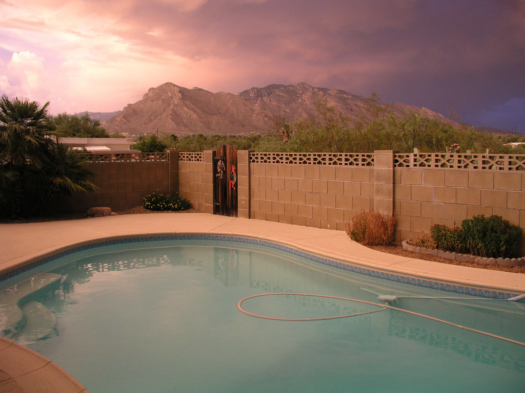 Tucson, AZ: Poolside during summer monsoon looking at the Catalina mountains