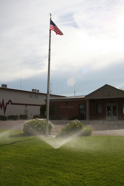 American Falls, ID: flag at the police station