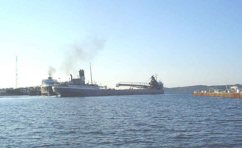 Ludington, MI: Pere Marquette Lake with Badger and Ore Boat