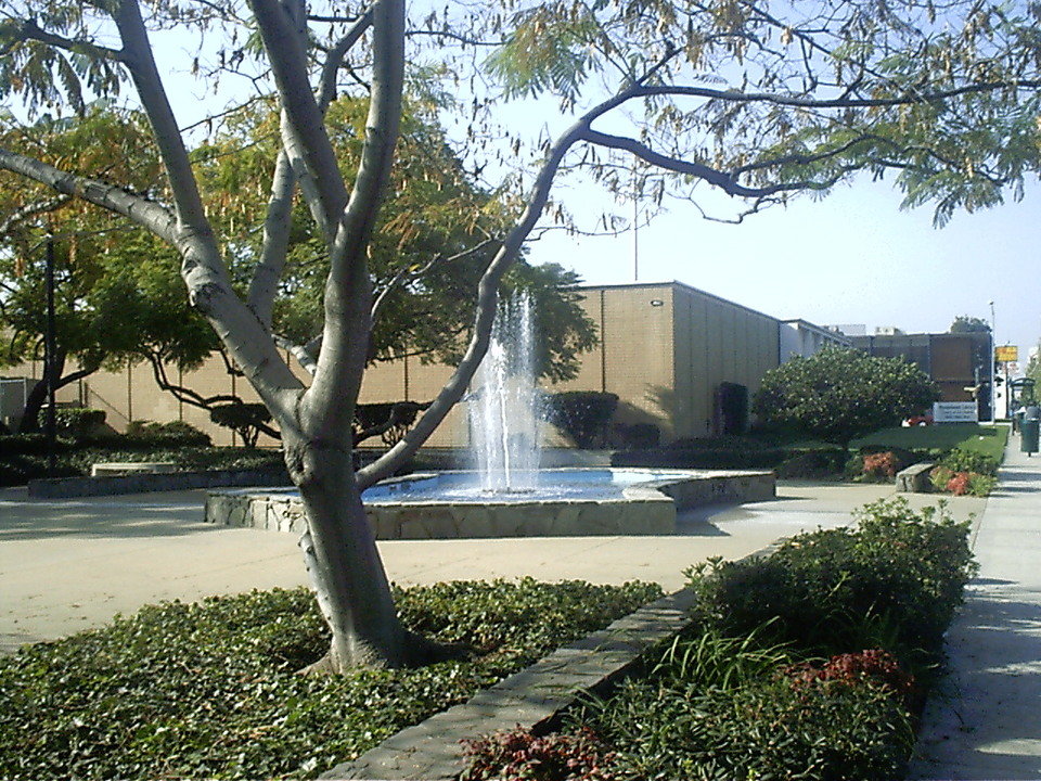 Rosemead, CA: The water fountain by City Hall and the Library (Looking westward)on Valley Blvd.