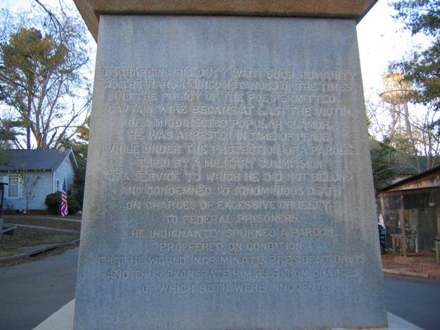 Andersonville, GA: Inscription on CSA Capt Henry Wirz Memorial