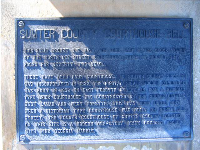 Americus, GA: Plaque on Sumter County Courthouse Bell, Americus, Georgia