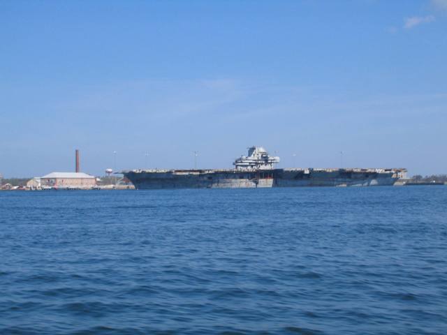 Pensacola, FL: USS Oriskany in Pensacola Bay before being taken out to sea and sunk to become artificial reef